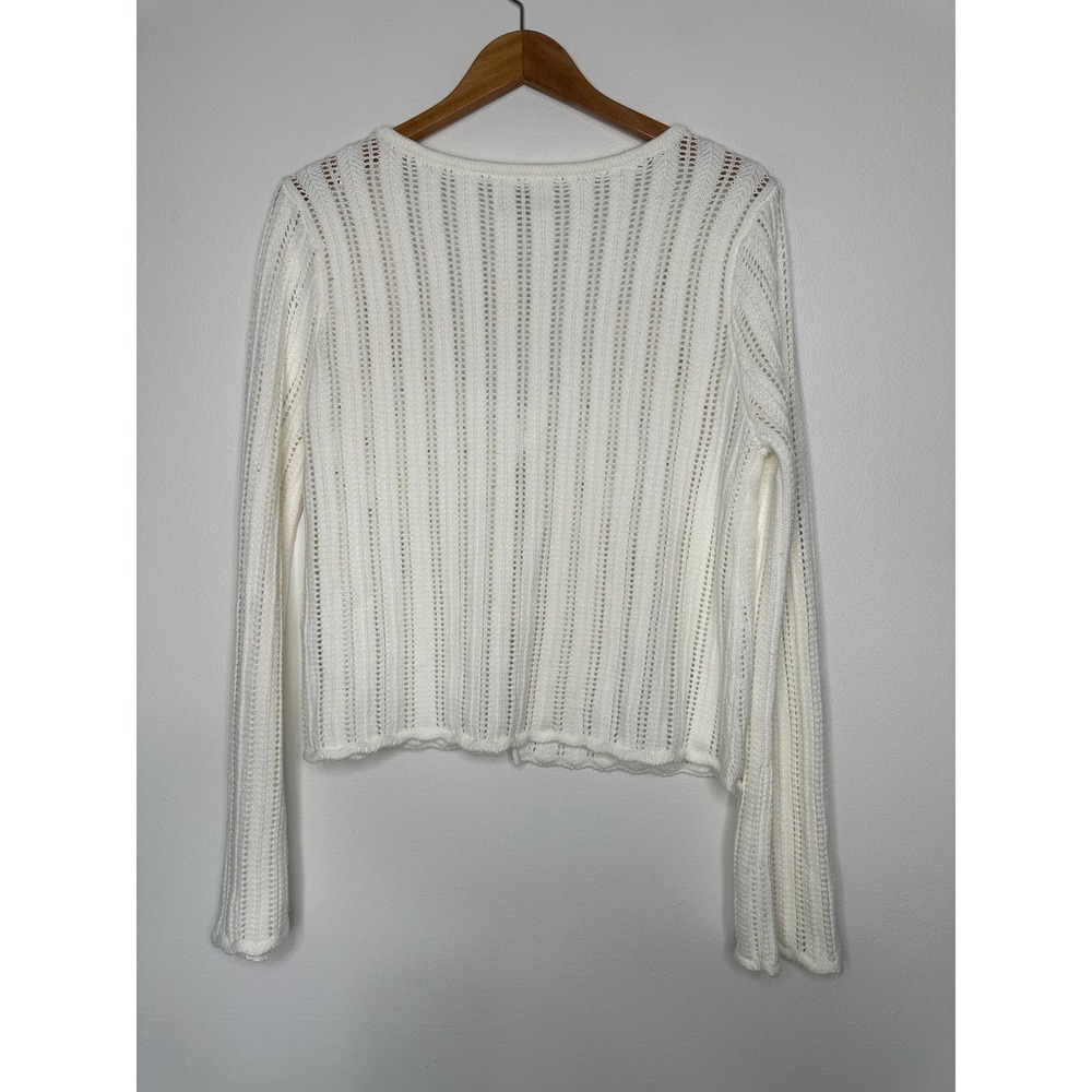 New Hollister White Pointelle Knit Tie Front Cardigan Sweater Large - Picture 2 of 11